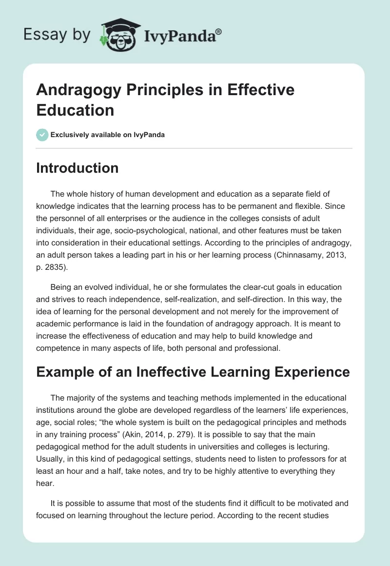 Andragogy Principles in Effective Education. Page 1