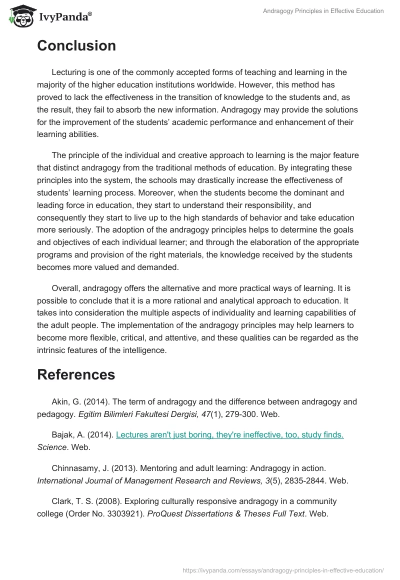 Andragogy Principles in Effective Education. Page 4