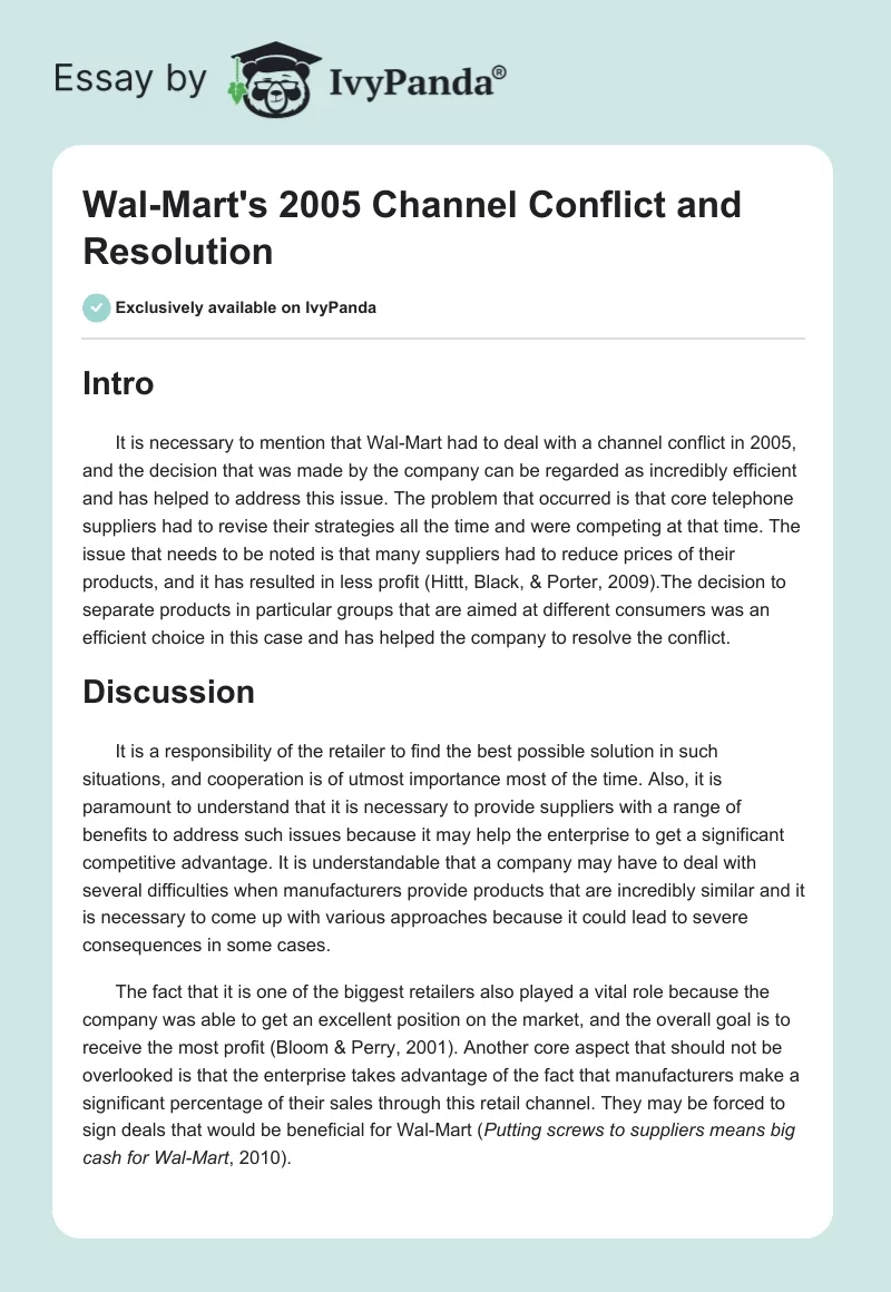 Wal-Mart's 2005 Channel Conflict and Resolution. Page 1