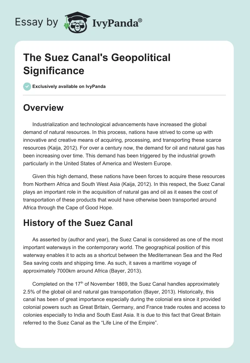 The Suez Canal's Geopolitical Significance. Page 1