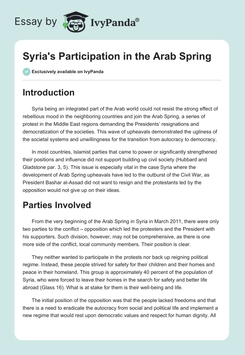 Syria's Participation in the Arab Spring. Page 1