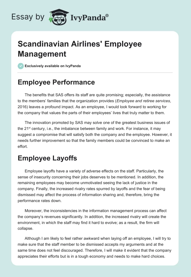 Scandinavian Airlines' Employee Management. Page 1