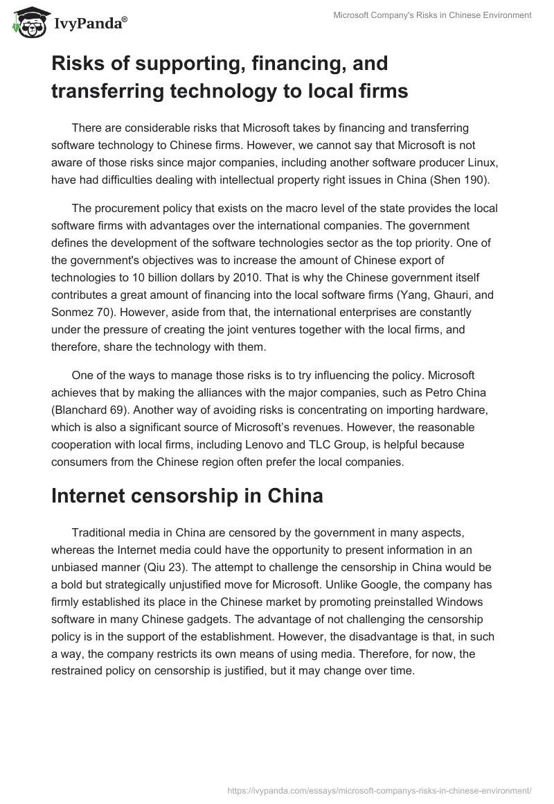Microsoft Company's Risks in Chinese Environment. Page 2