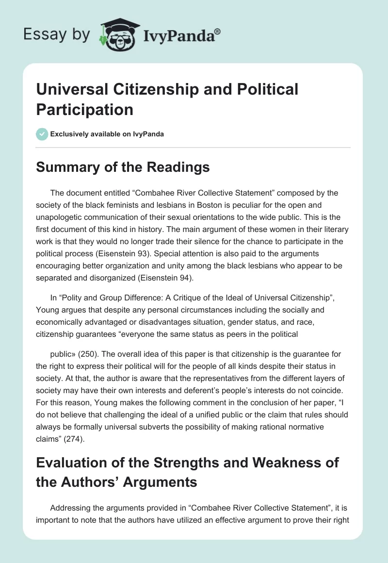 Universal Citizenship and Political Participation. Page 1