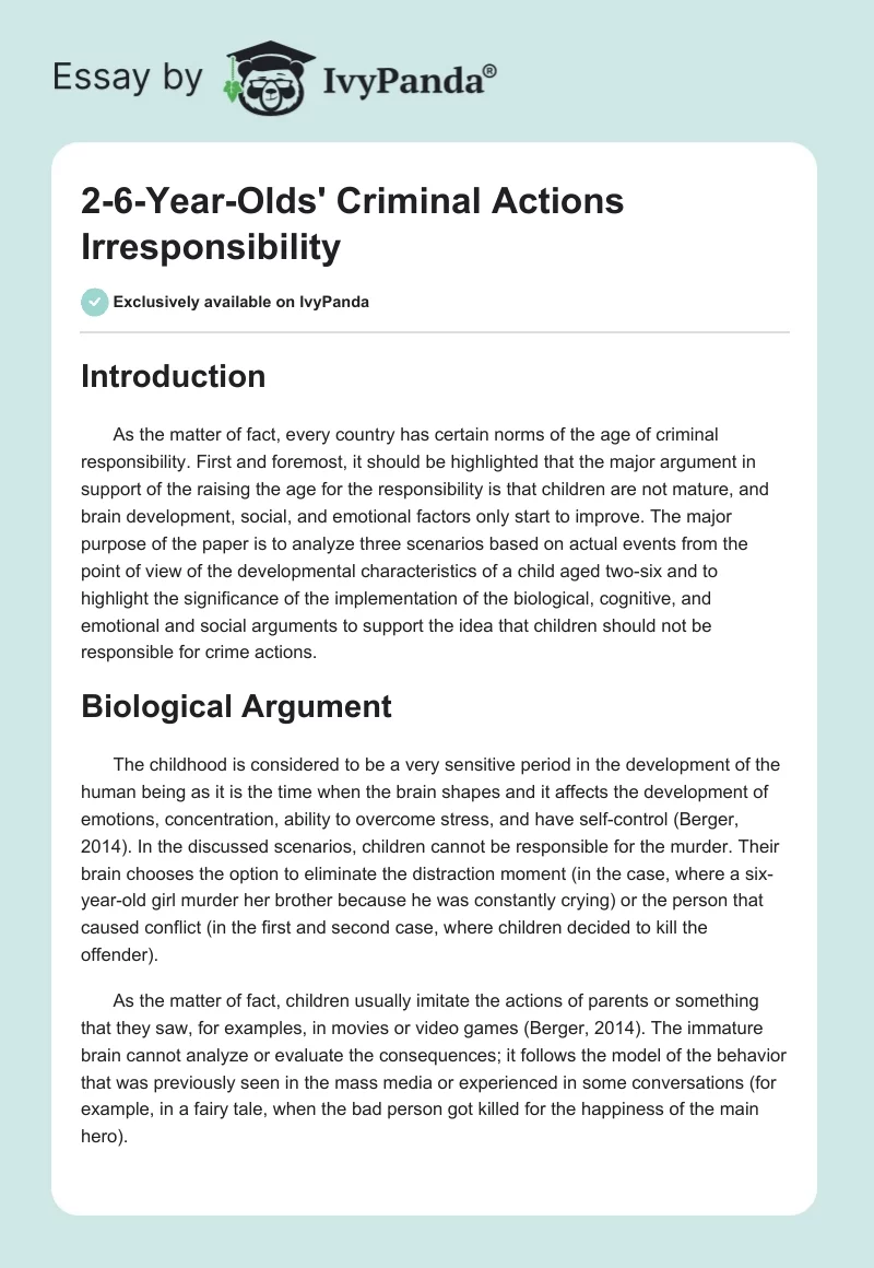 2-6-Year-Olds' Criminal Actions Irresponsibility. Page 1
