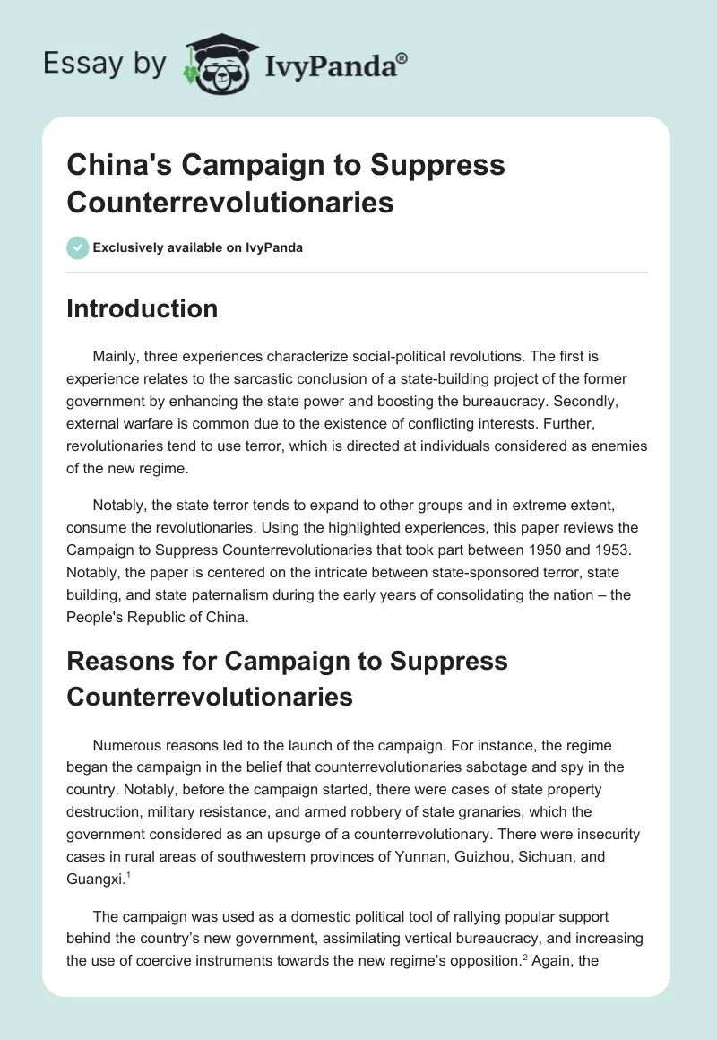 China's Campaign to Suppress Counterrevolutionaries. Page 1