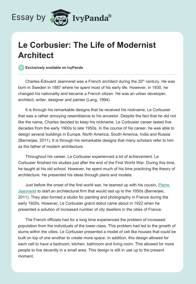 Le Corbusier: The Life of Modernist Architect. Page 1