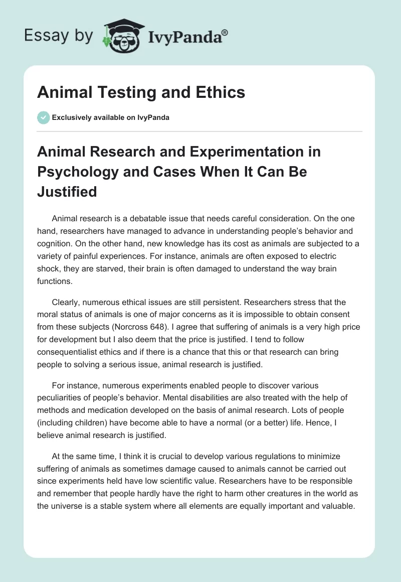 Animal Testing and Ethics. Page 1