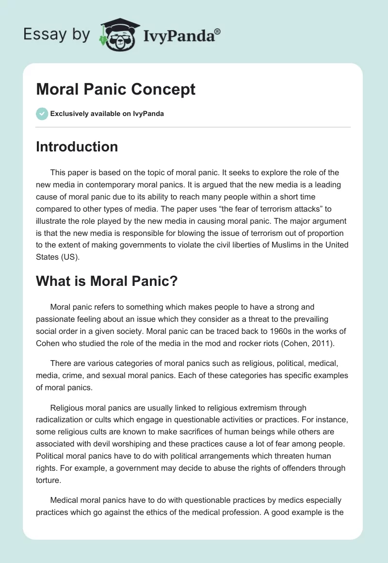 Moral Panic Concept. Page 1
