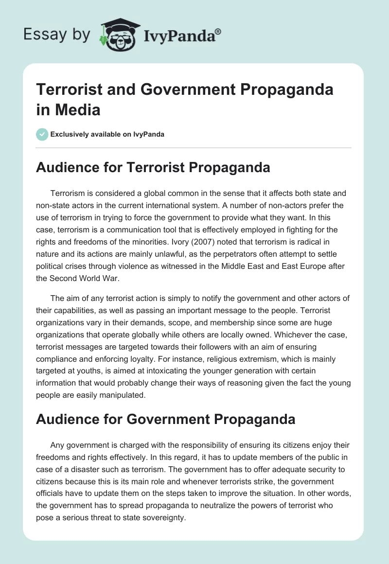 Terrorist and Government Propaganda in Media. Page 1