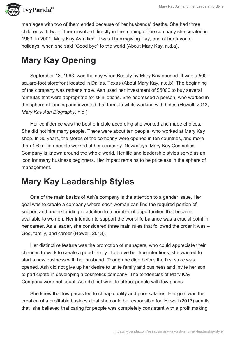 Mary Kay Ash and Her Leadership Style. Page 2
