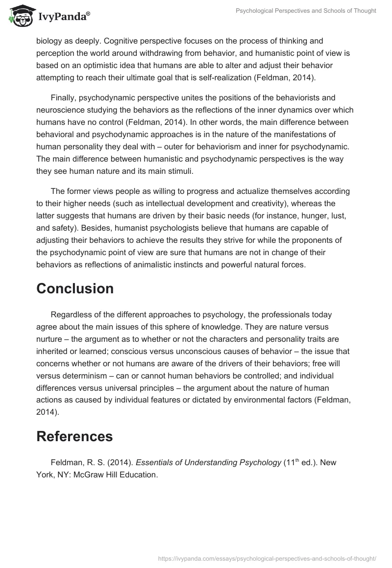 Psychological Perspectives and Schools of Thought. Page 2