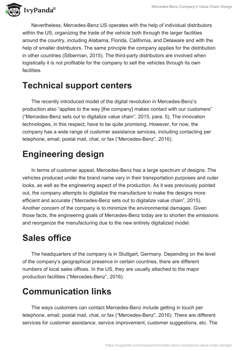 Mercedes-Benz Company's Value Chain Design. Page 4