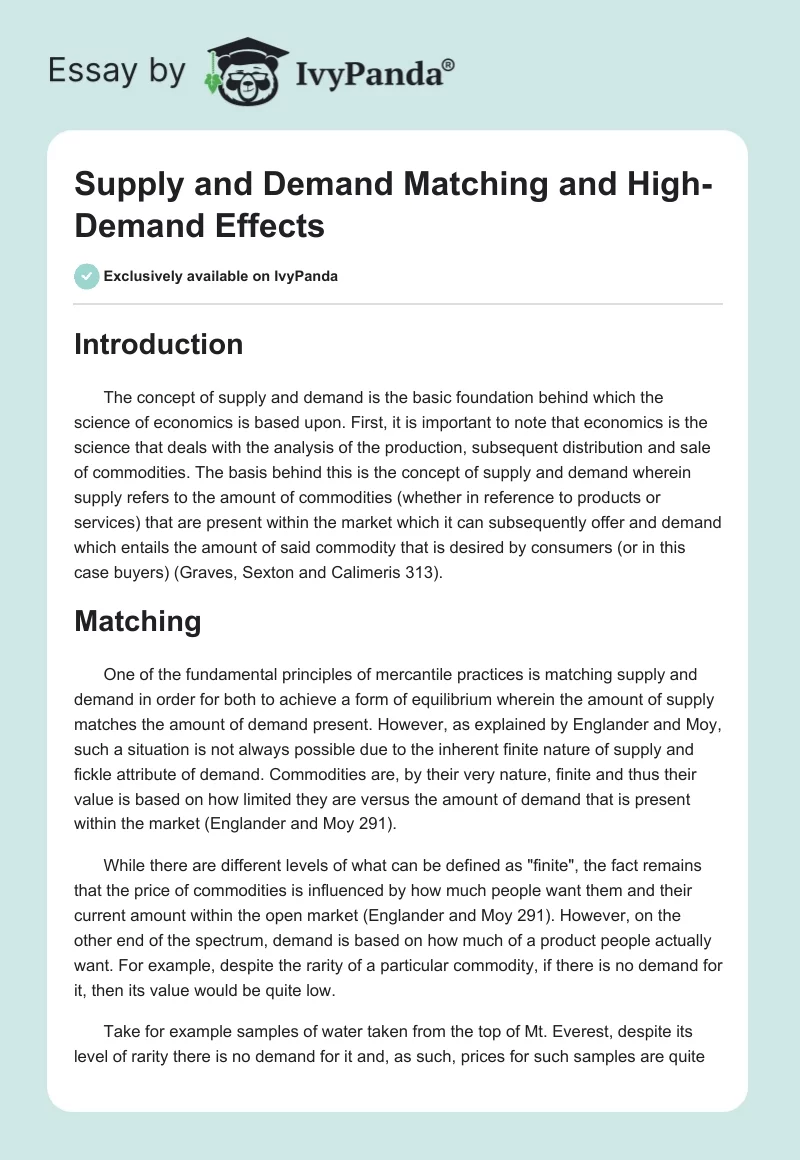 Supply and Demand Matching and High-Demand Effects. Page 1