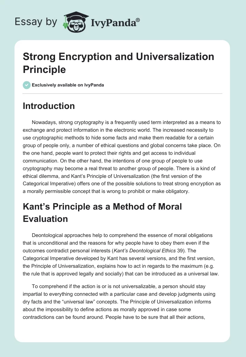 Strong Encryption and Universalization Principle. Page 1