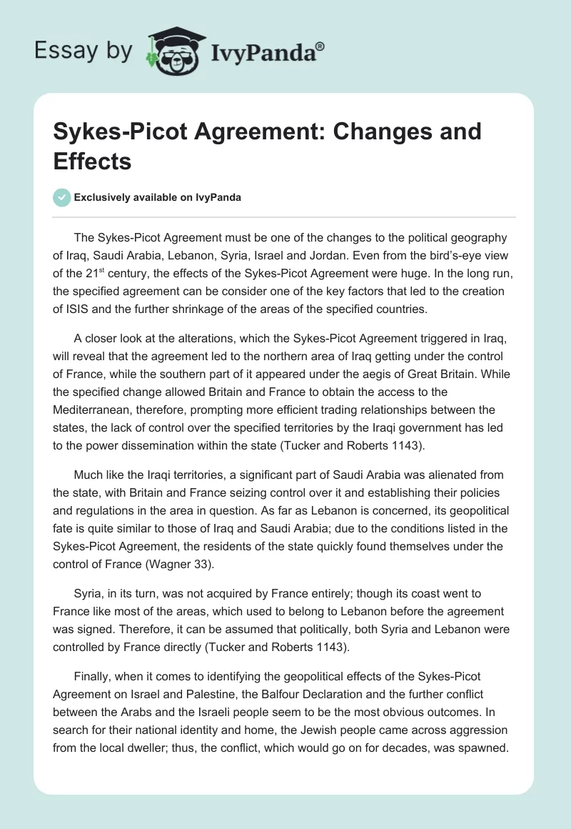 Sykes-Picot Agreement: Changes and Effects. Page 1