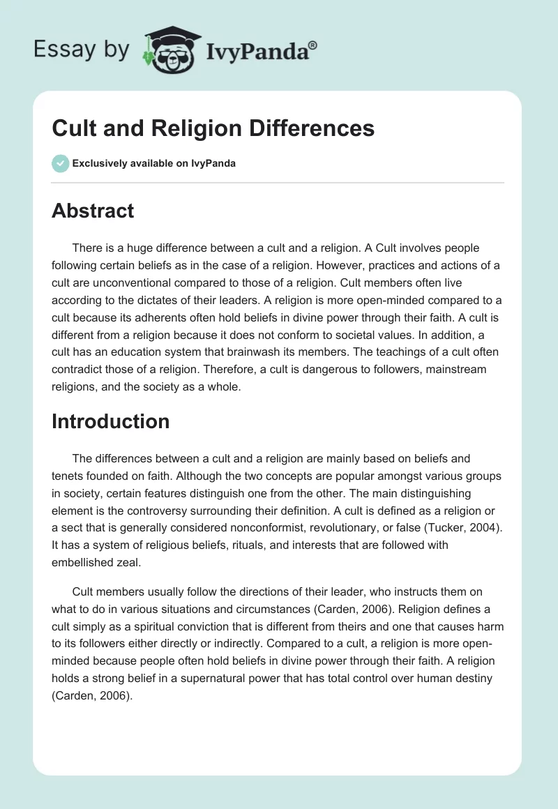 Cult and Religion Differences. Page 1