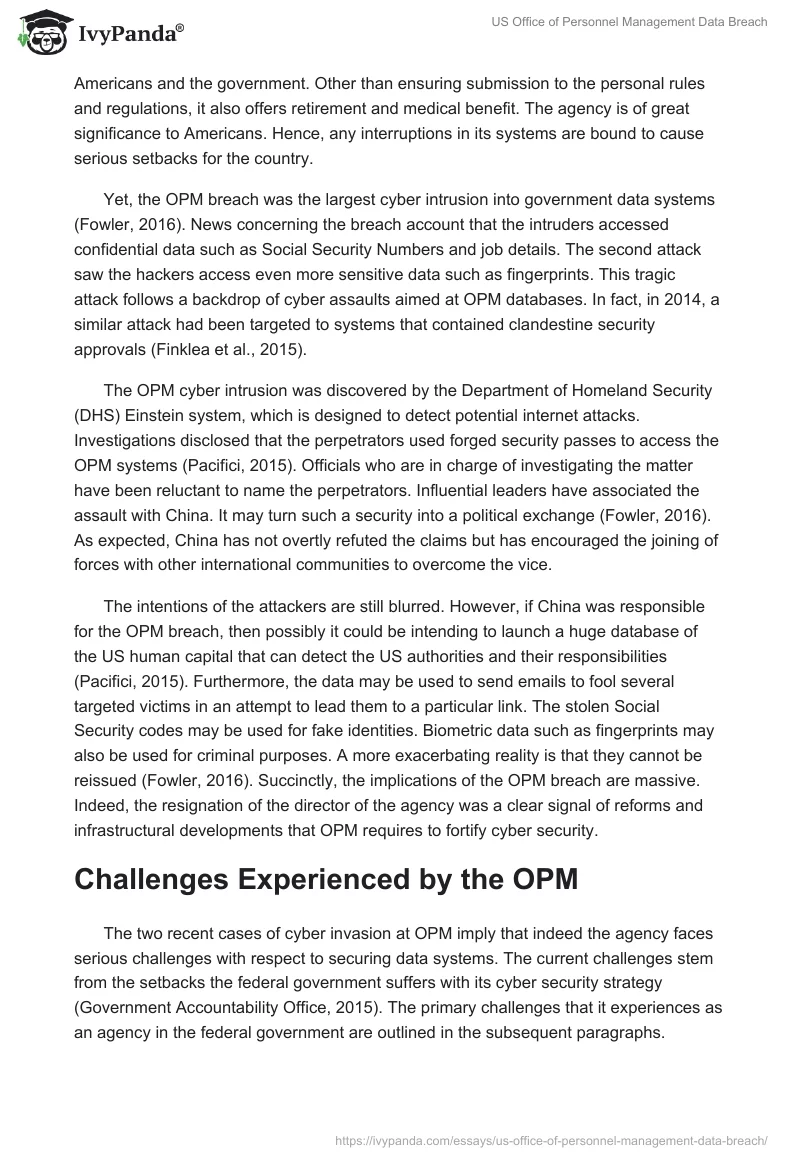 US Office of Personnel Management Data Breach. Page 2