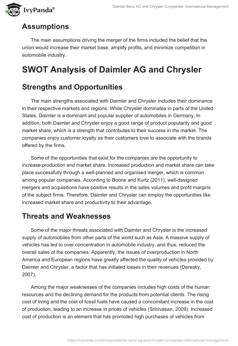 Daimler Benz AG and Chrysler Companies: International Management. Page 3