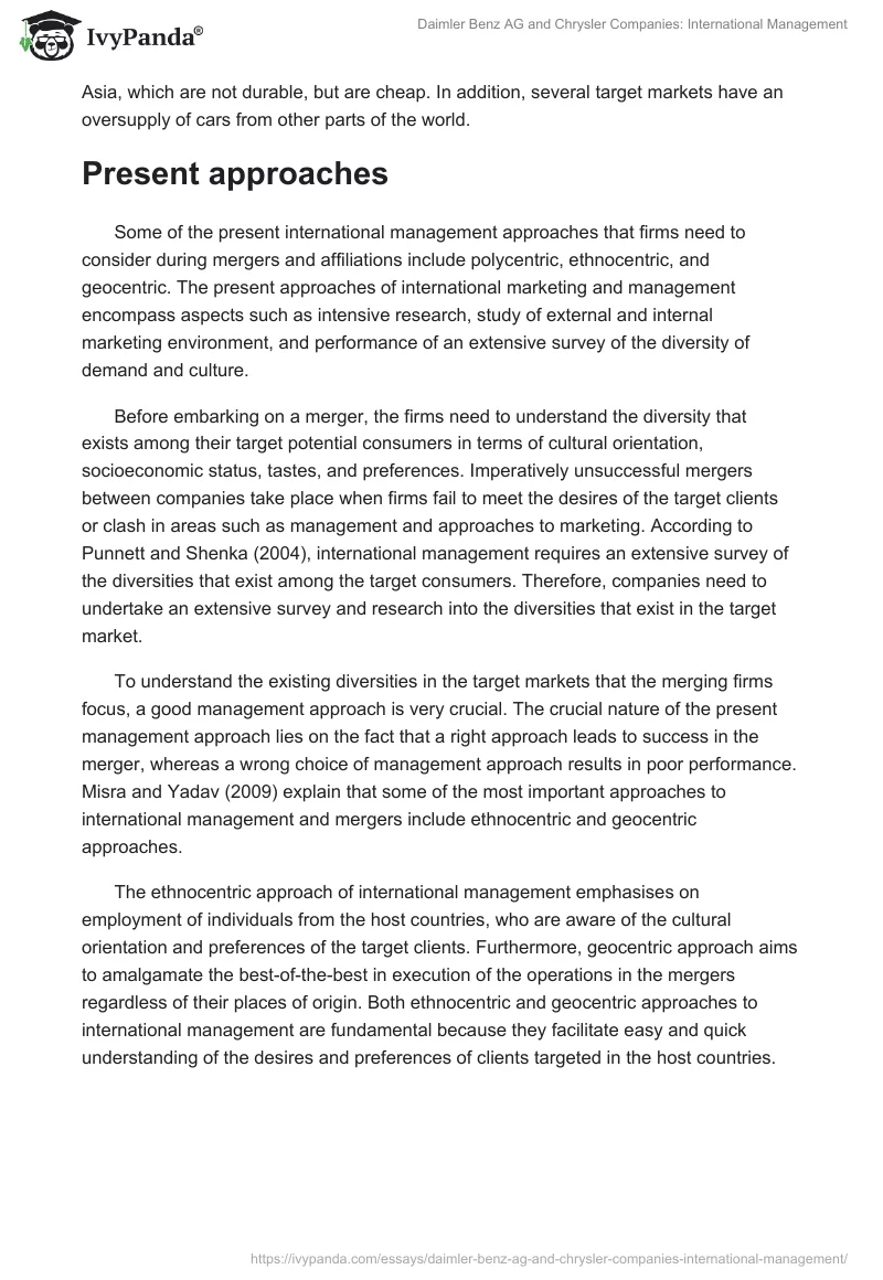 Daimler Benz AG and Chrysler Companies: International Management. Page 4