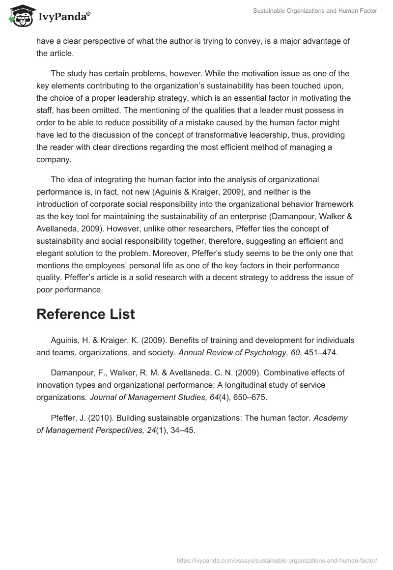 Sustainable Organizations and Human Factor. Page 2