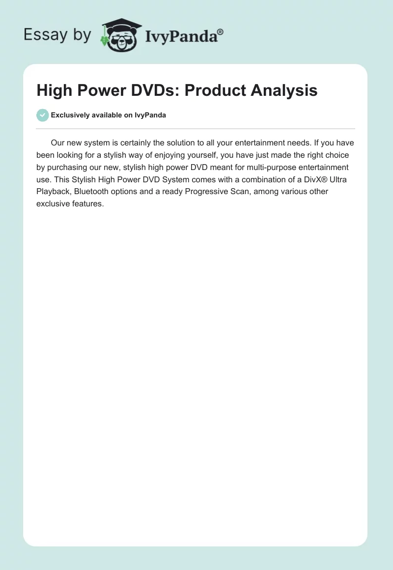 High Power DVDs: Product Analysis. Page 1