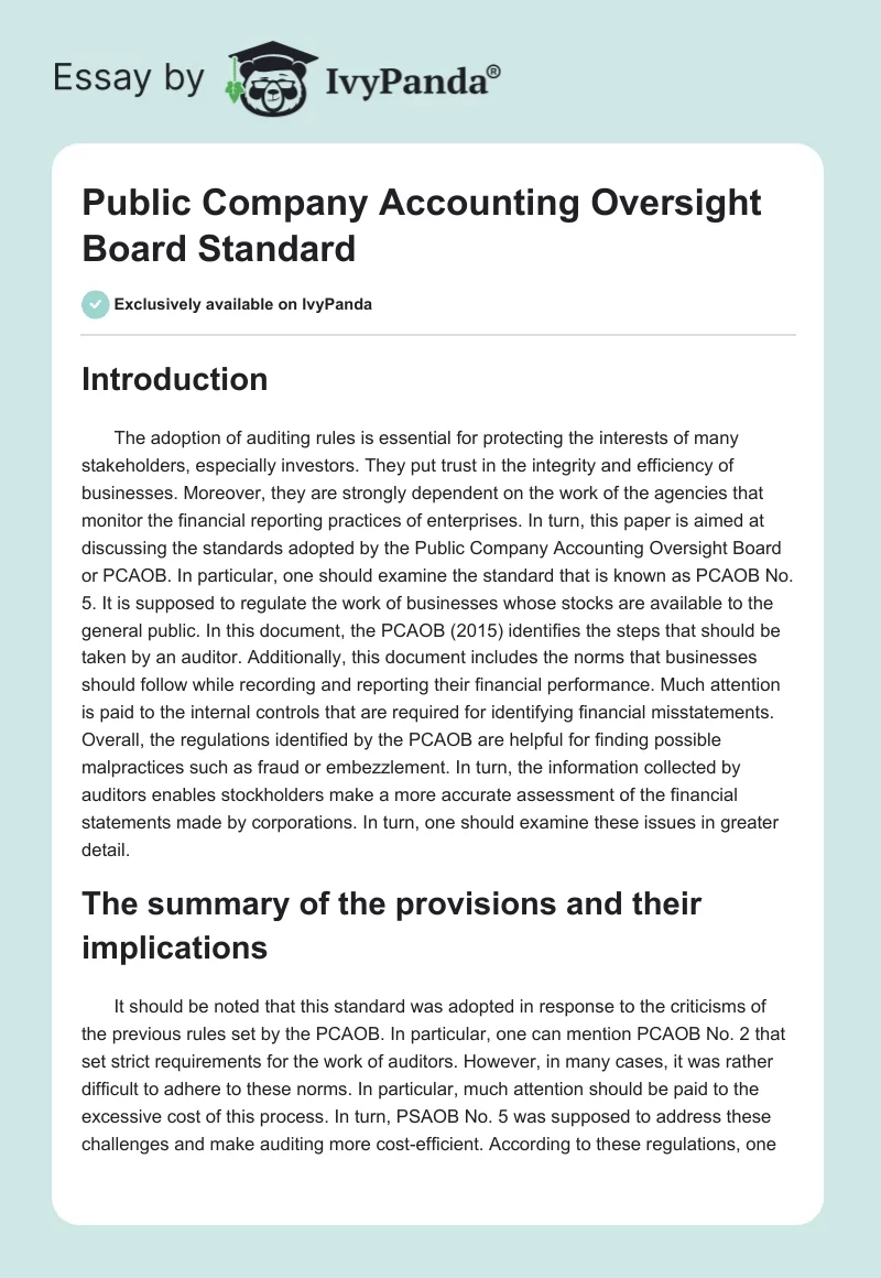 Public Company Accounting Oversight Board Standard. Page 1