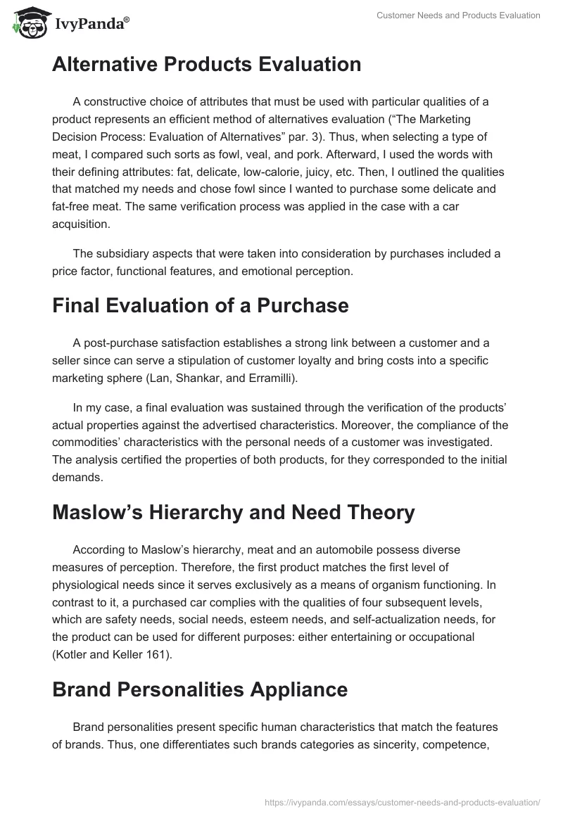 Customer Needs and Products Evaluation. Page 2