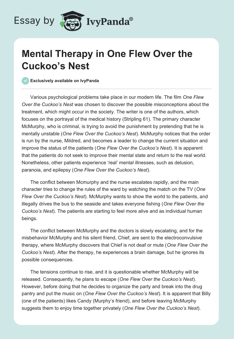 Mental Therapy in "One Flew Over the Cuckoo’s Nest". Page 1