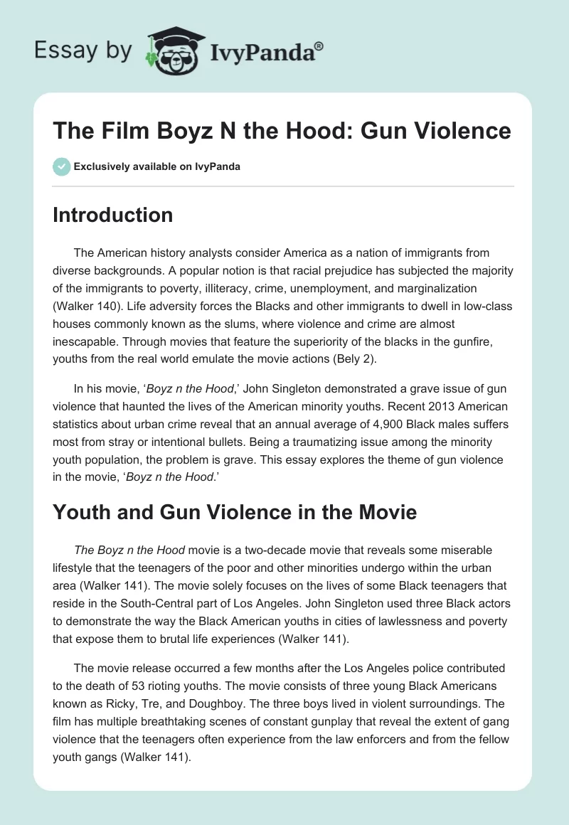 The Film "Boyz N the Hood": Gun Violence. Page 1
