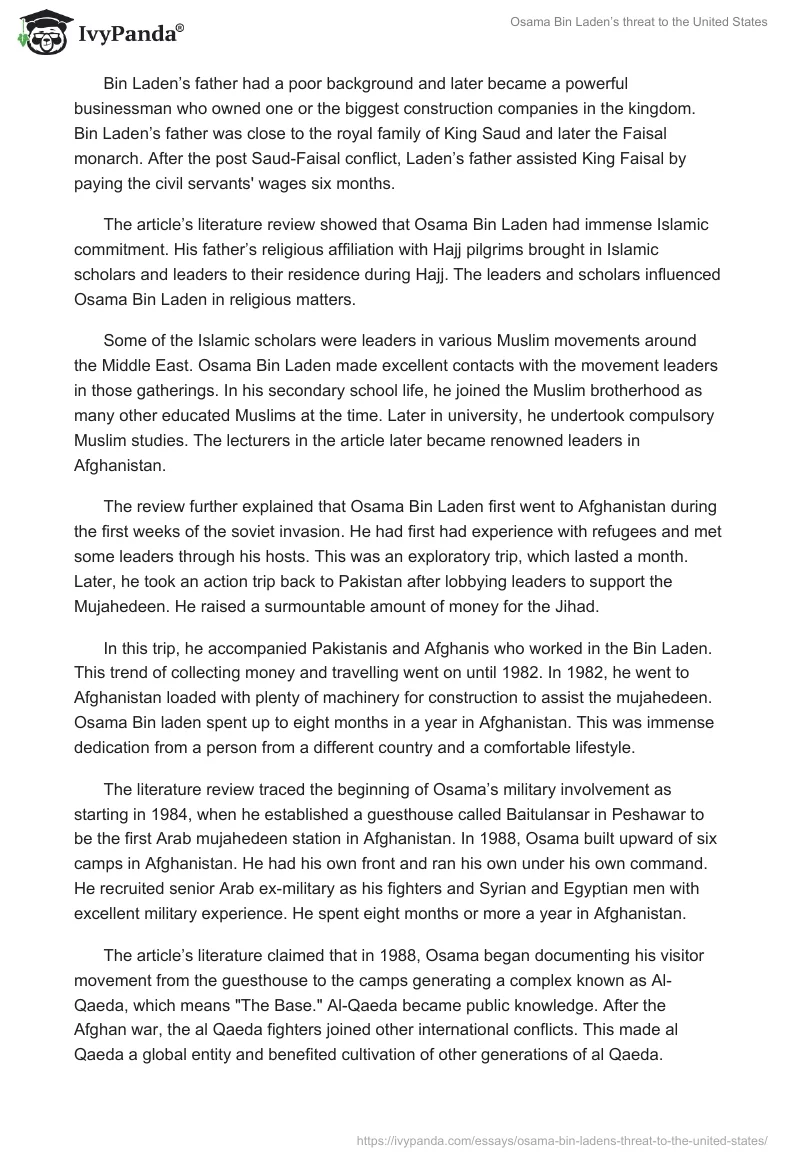 Osama Bin Laden’s threat to the United States. Page 2