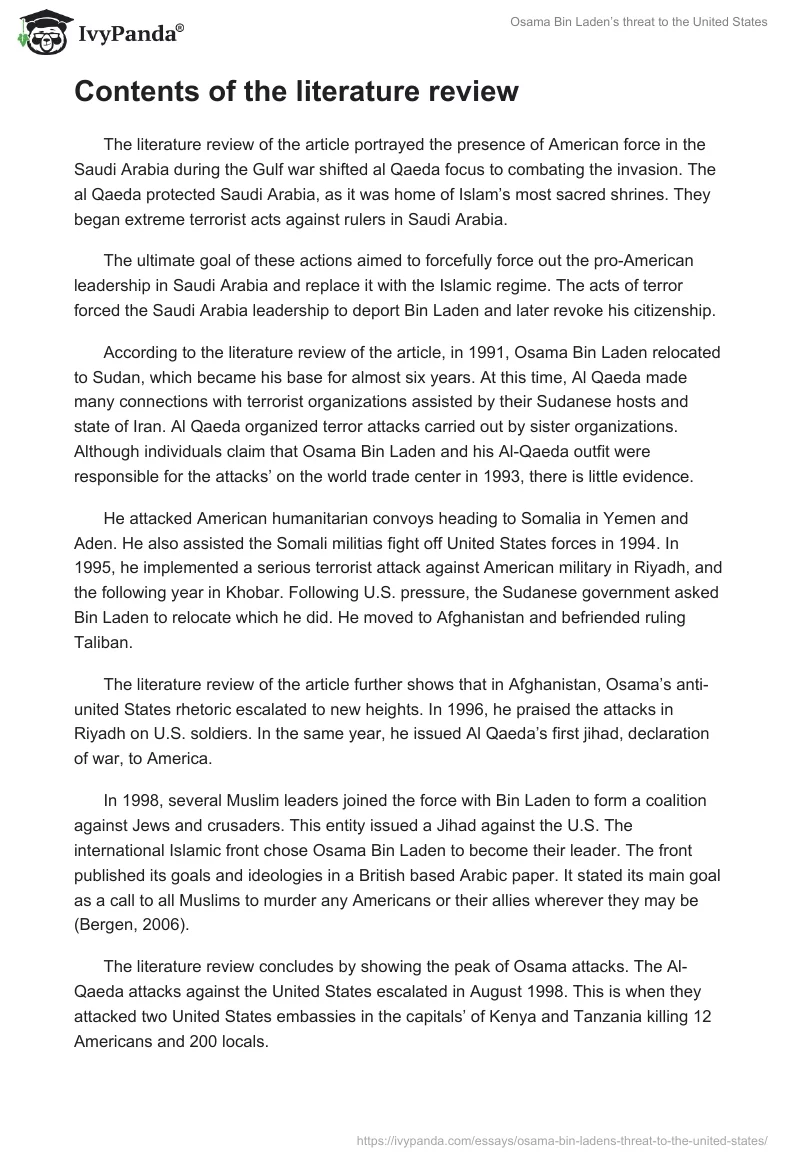 Osama Bin Laden’s threat to the United States. Page 3