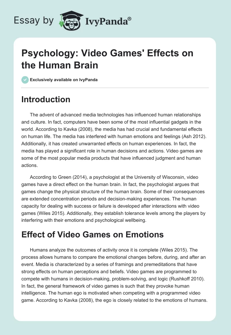Psychology: Video Games' Effects on the Human Brain. Page 1