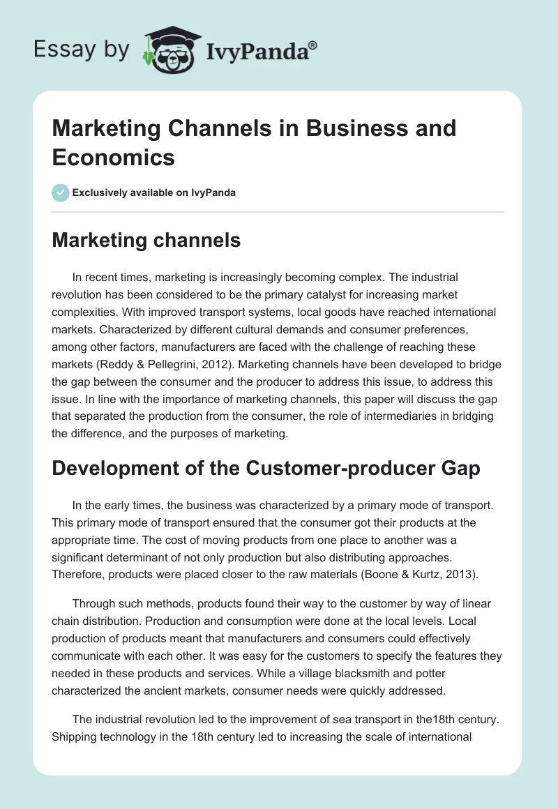 Marketing Channels in Business and Economics. Page 1