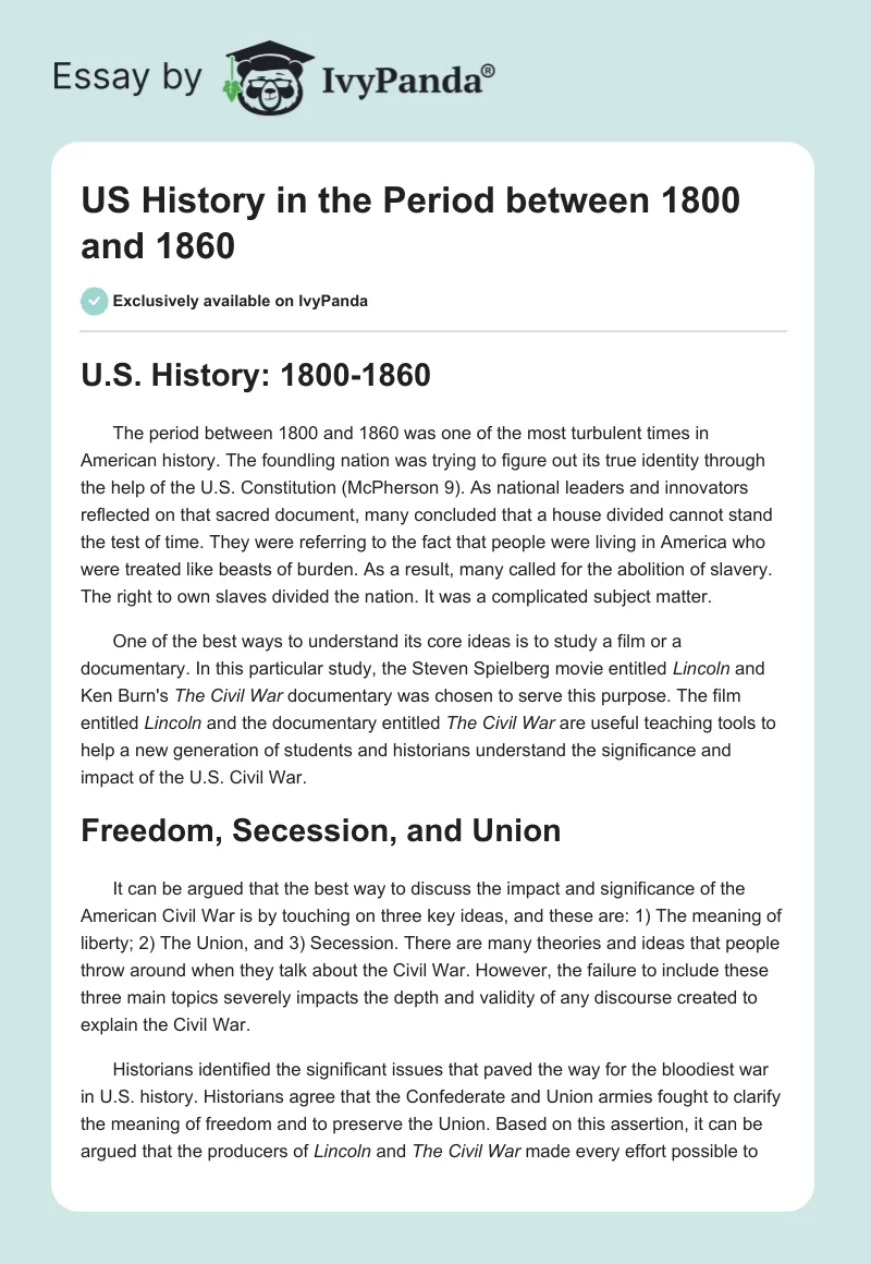 US History in the Period between 1800 and 1860. Page 1