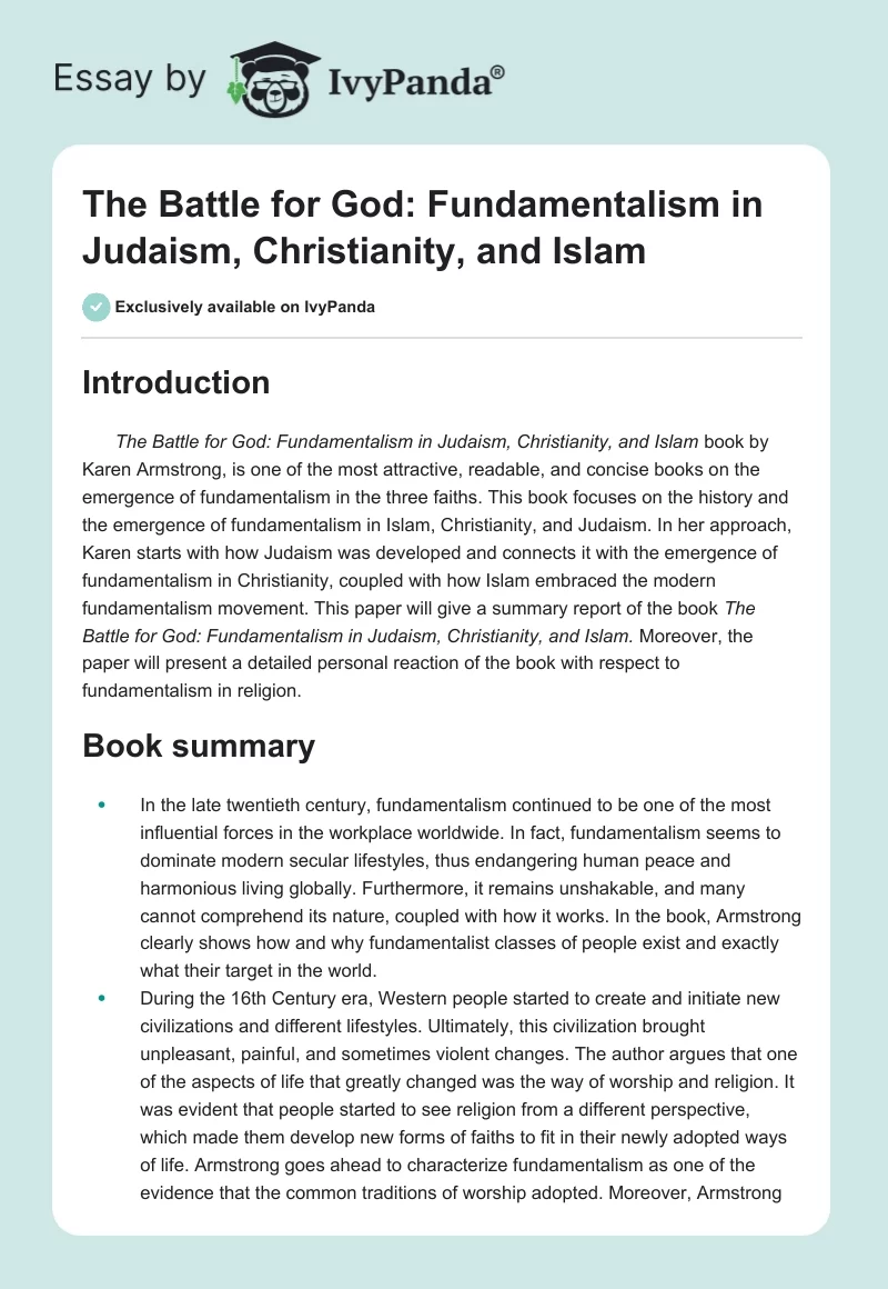 The Battle for God: Fundamentalism in Judaism, Christianity, and Islam. Page 1