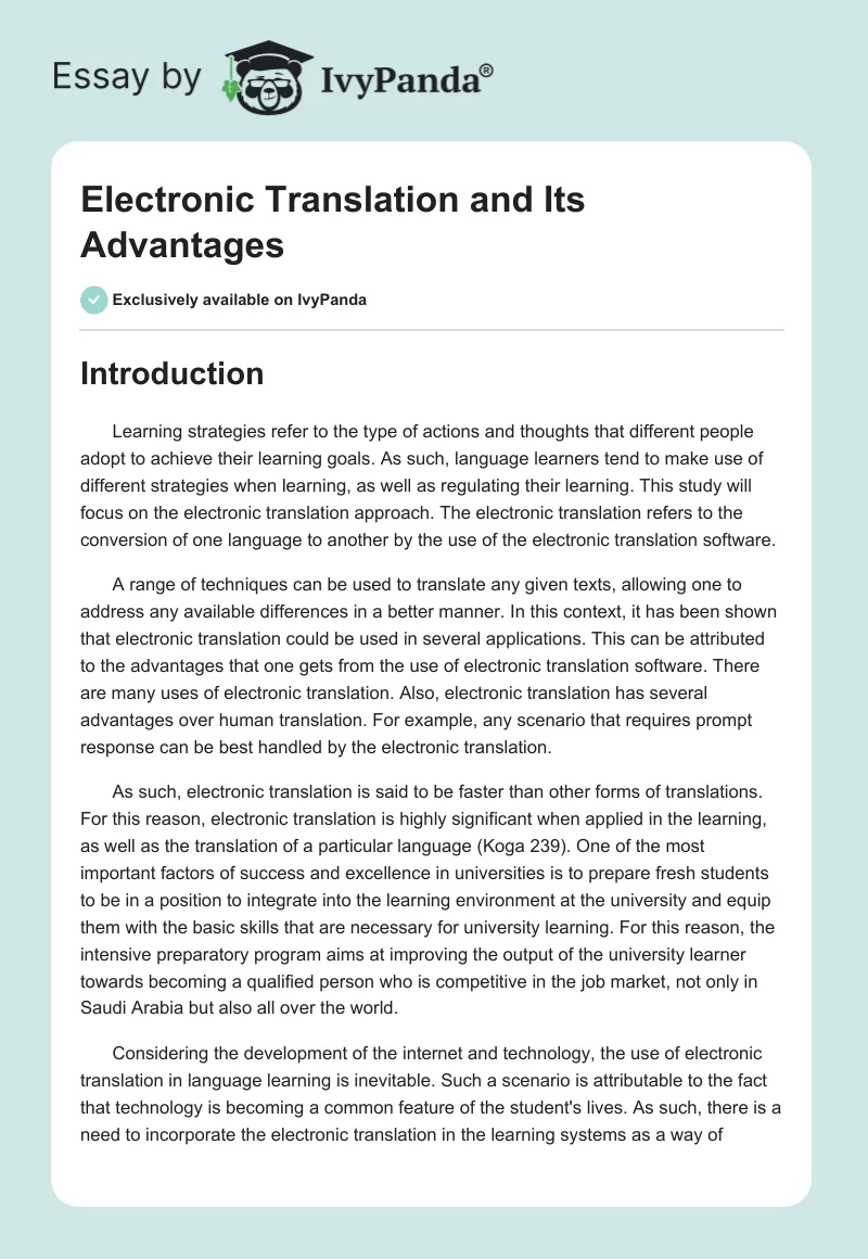 Electronic Translation and Its Advantages. Page 1