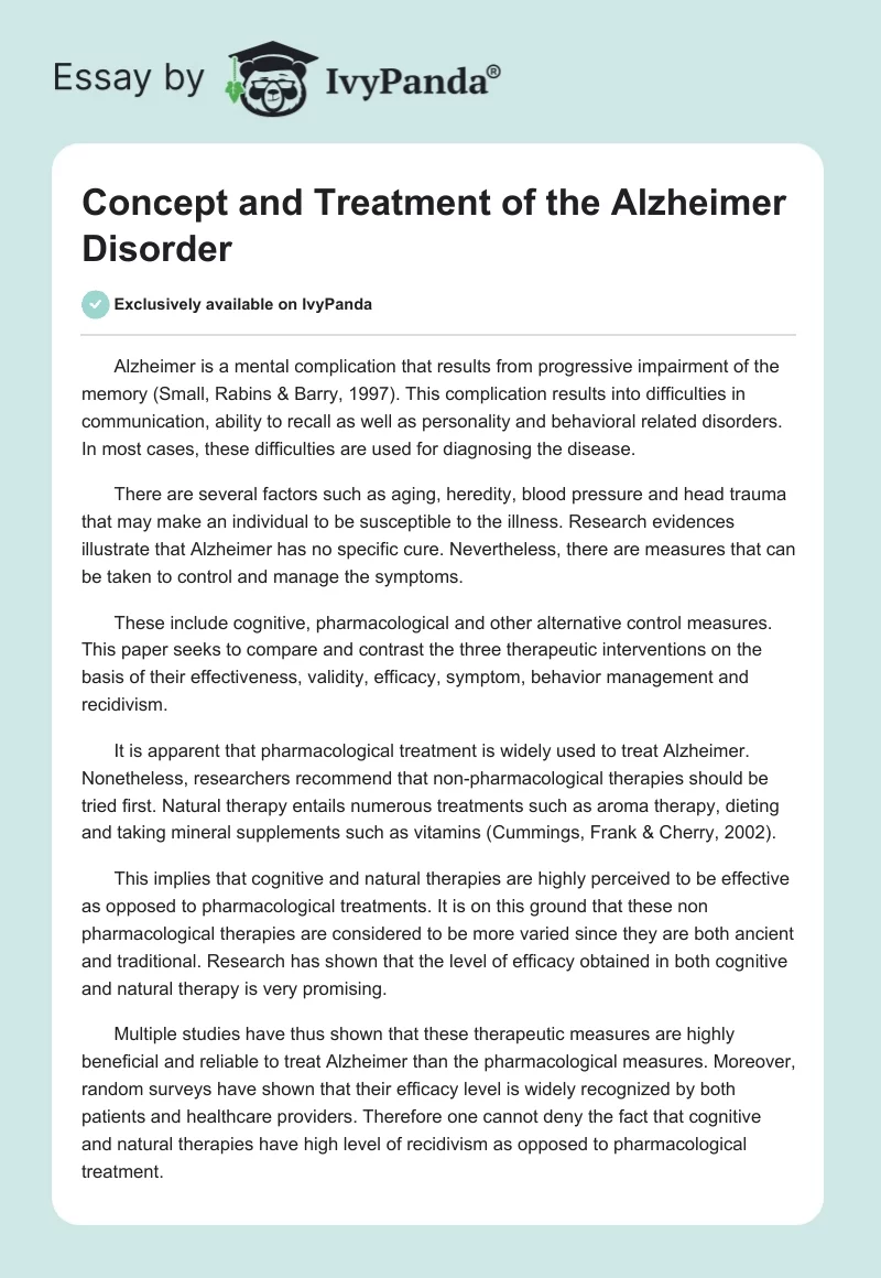 Concept and Treatment of the Alzheimer Disorder. Page 1
