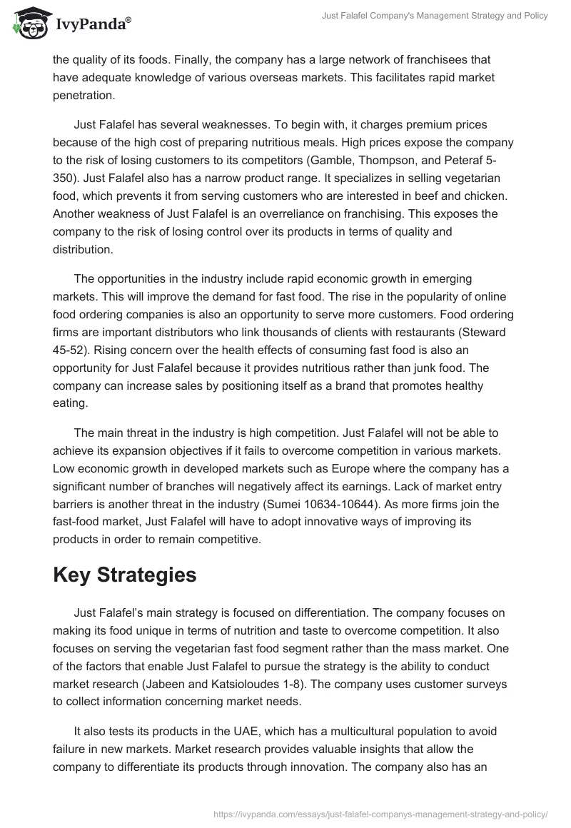 Just Falafel Company's Management Strategy and Policy. Page 4