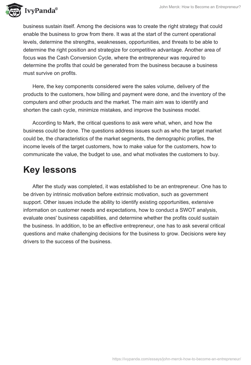 John Merck: How to Become an Entrepreneur?. Page 2