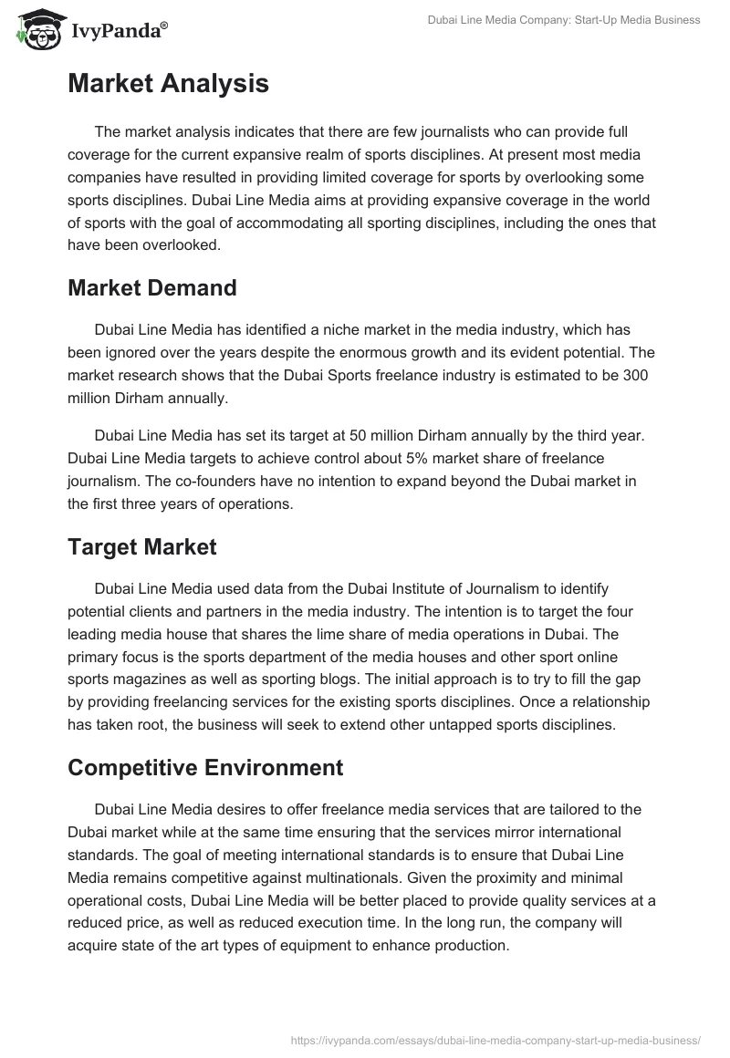 Dubai Line Media: Business Model and Market Opportunities. Page 3