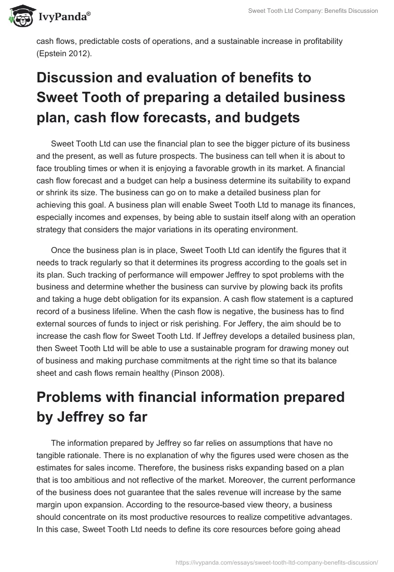 Sweet Tooth Ltd Company: Benefits Discussion. Page 2