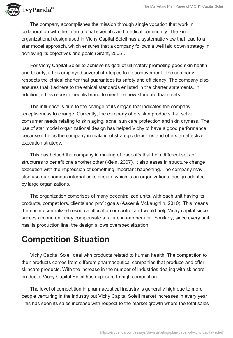 The Marketing Plan Paper of VICHY Capital Soleil. Page 2