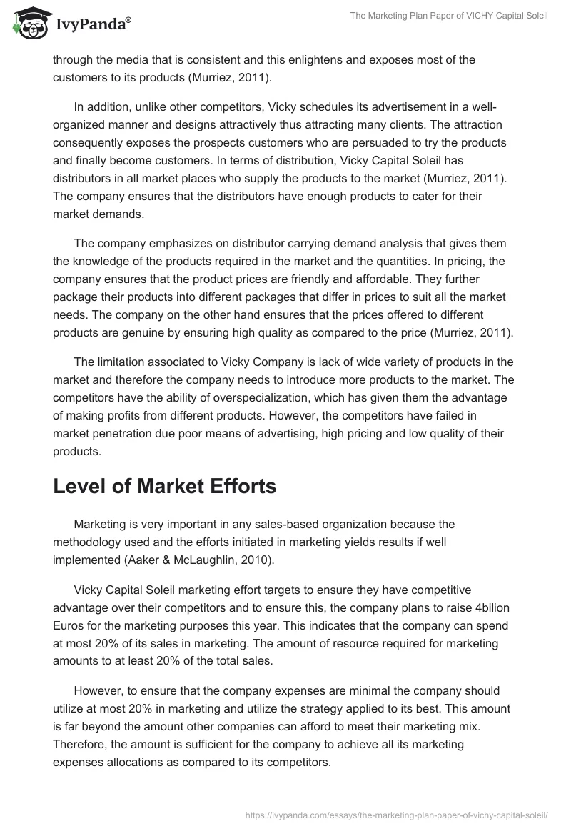 The Marketing Plan Paper of VICHY Capital Soleil. Page 4