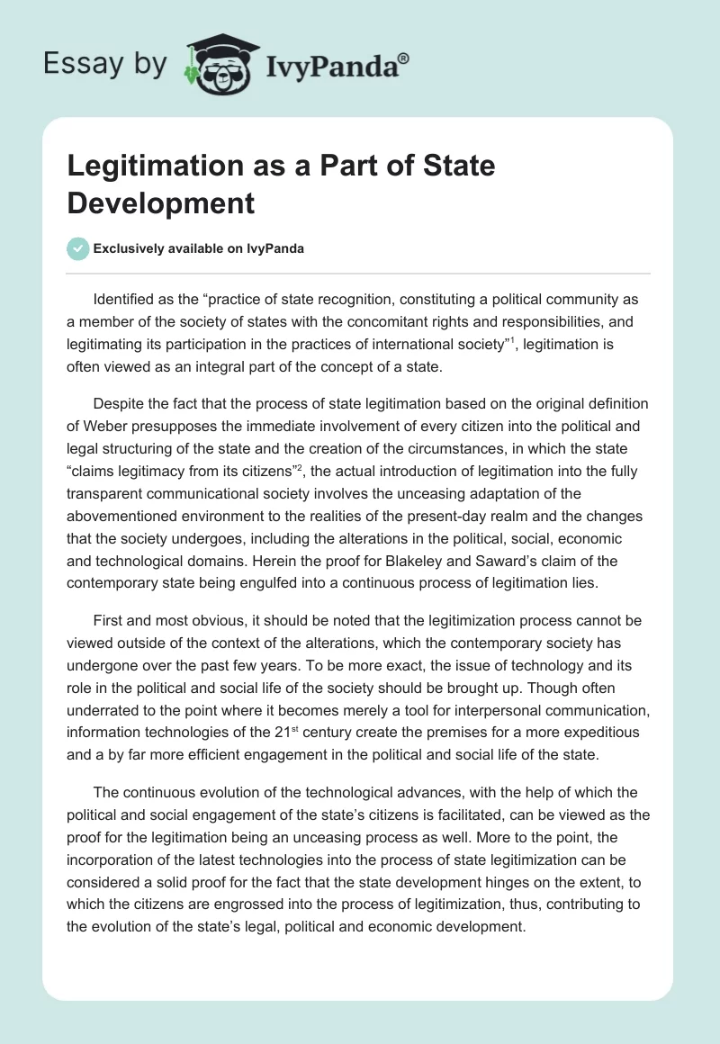 Legitimation as a Part of State Development. Page 1