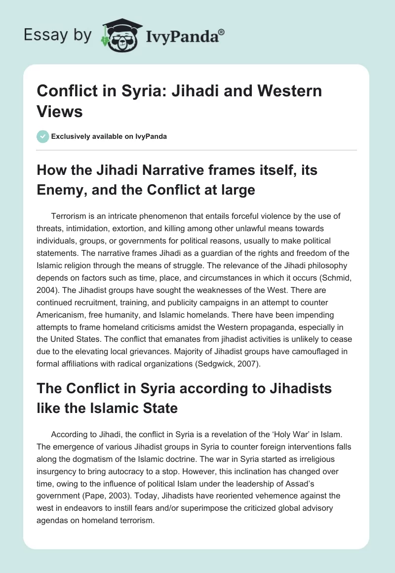 Conflict in Syria: Jihadi and Western Views. Page 1