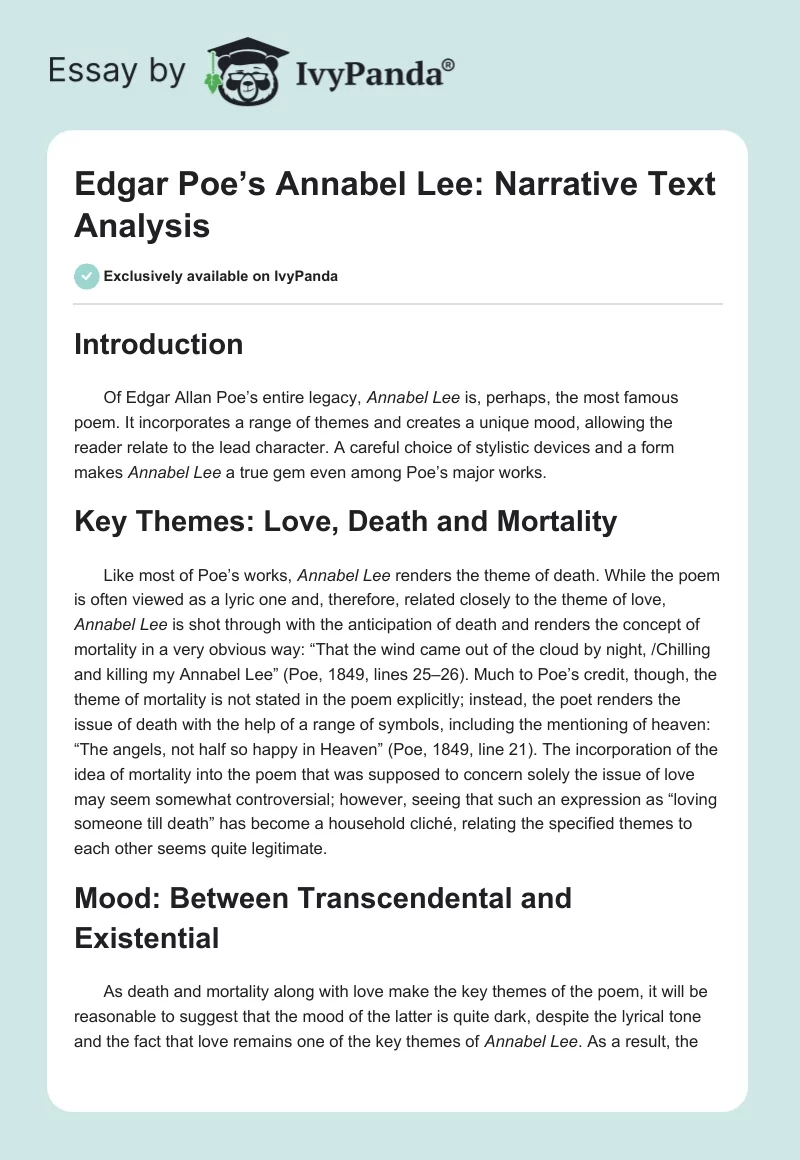 Edgar Poe’s Annabel Lee: Narrative Text Analysis. Page 1