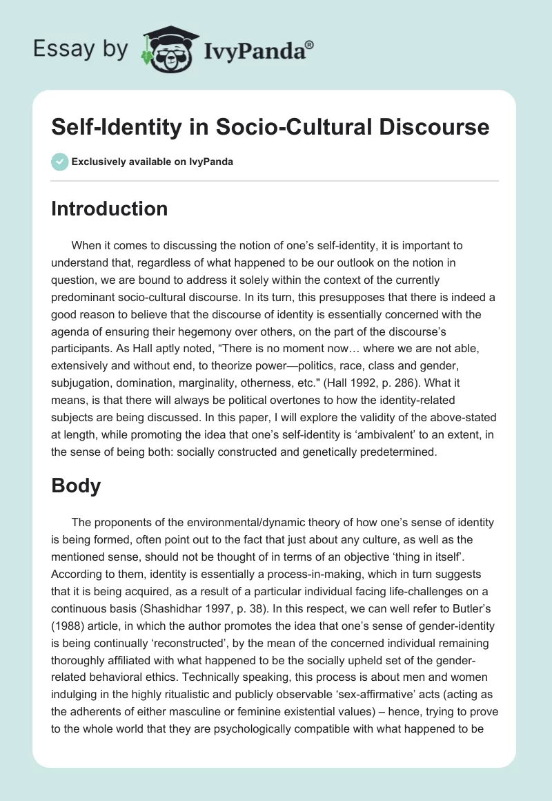 Self-Identity in Socio-Cultural Discourse. Page 1