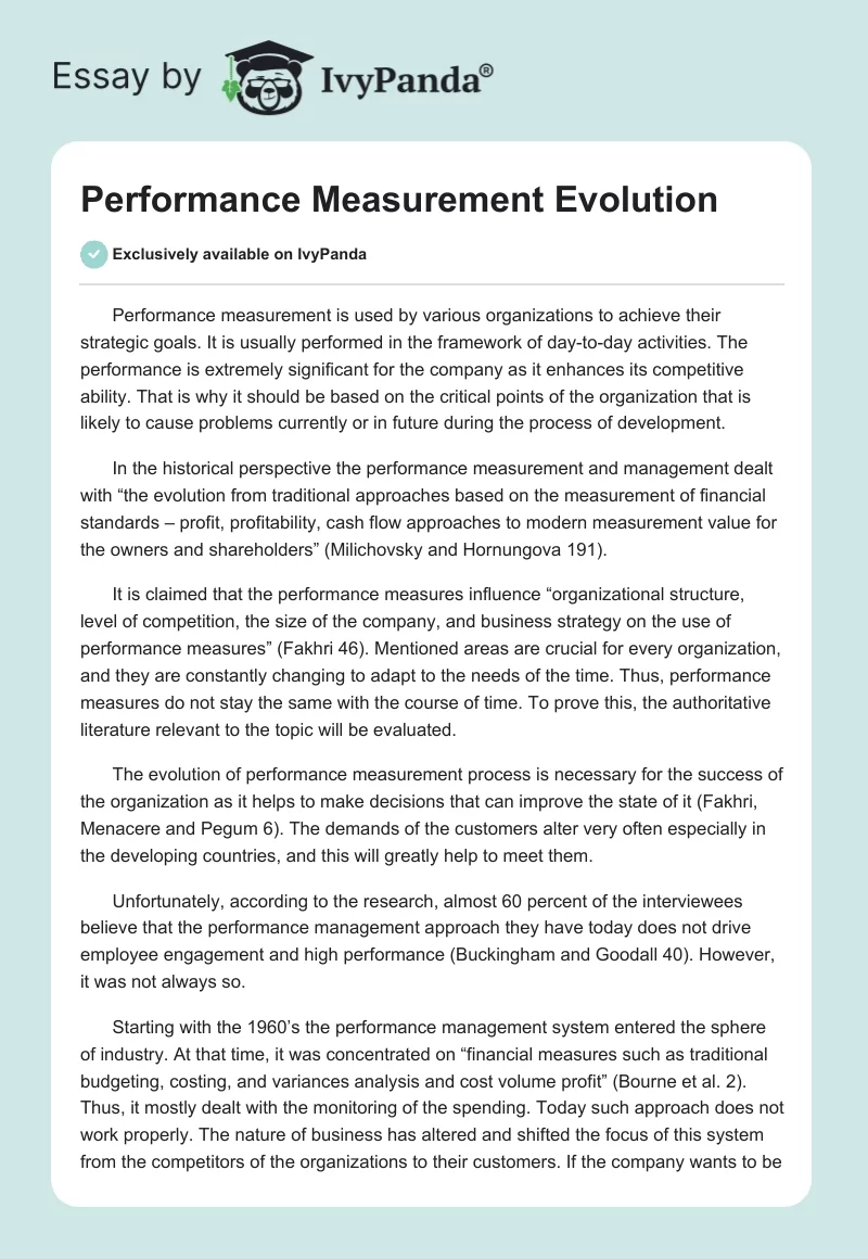 Performance Measurement Evolution. Page 1