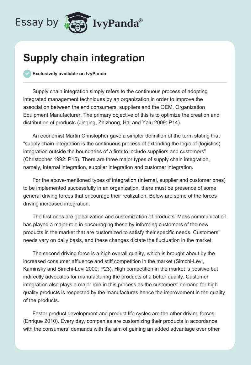 Supply chain integration. Page 1